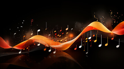 Abstract sound waves and notes, yellow colors