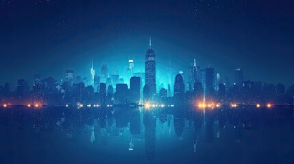 city in the night, blue sky and city, City Sky Scrapers with blue and bright skies Vector silhouette generative AI	