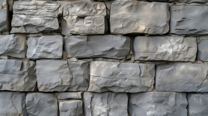a wall of large gray stone blocks, the blocks have gaps and cracks.