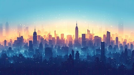 Fototapeta na wymiar sunrise over the city, blue sky and city, City Sky Scrapers with blue and bright skies Vector silhouette generative AI 
