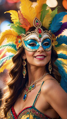 beautiful Female wearing venetian carnival mask and costume