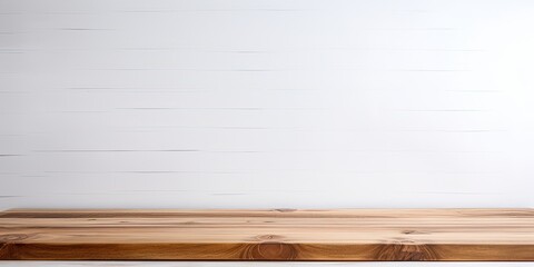 Wooden table with white background - ideal for product display or composition.