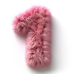 Obraz na płótnie Canvas Pink fur number. Furry number 1, one isolated on white background.