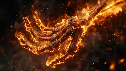 Skeleton hand burning on fire stock images in realistic textures style, halloween