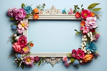 frame of flowers and leaves. A beautiful floral  frame