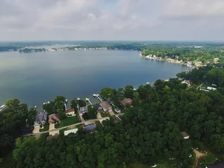 Foto op Canvas Aerial Serene Lakeside Community and Docks in Indiana © Nicholas J. Klein
