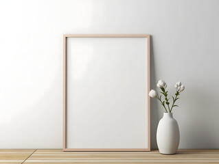 Fototapeta na wymiar 3D modern interior with blank poster frame mockup in the wall