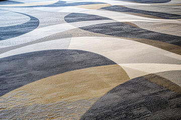 abstract patterns of vacuum lines on a minimalist hotel carpet, emphasizing the thoroughness and attention given to floor cleaning in a minimalistic style