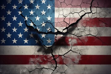 Fractured Union: Cracked Surface with American Flag