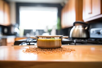 Naklejka na ściany i meble freshly made lentil soup cooling on a kitchen counter