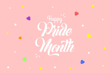 LGBT rainbow pride with happy pride month. Rainbow Pride Flag Colors. Colorful hearts on pink background