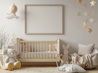 Cozy Nursery Mockup Frame, Empty Space,Blank Baby Room Mockup, Tender Nursery