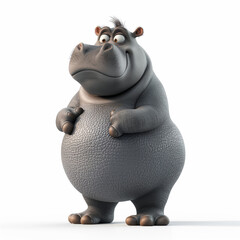 Hipopótamo gordo e fofo no estilo personagem cartoon isolado no fundo branco