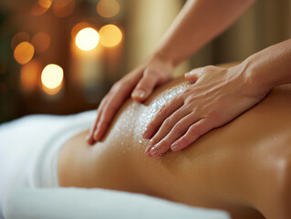 Obraz na płótnie Canvas Closeup customer enjoying relaxing spa massage with beauty skin recreation leisure in salon spa at luxury resort or hotel