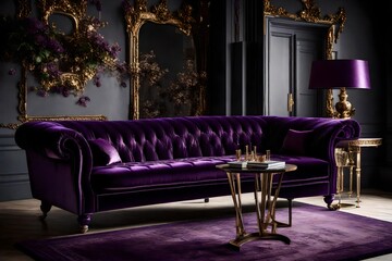 Fototapeta na wymiar living room with purple sofa
