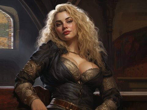 chubby woman, medieval, realistic fantasy