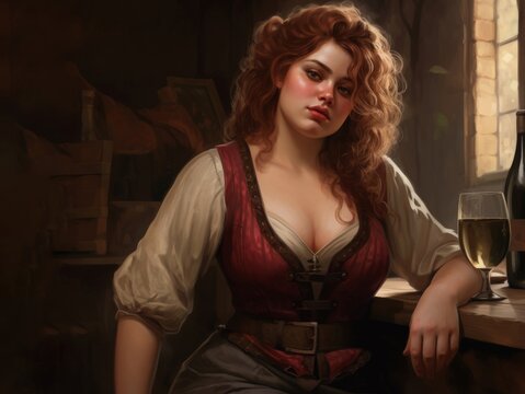 chubby woman, medieval, realistic fantasy