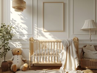 Cozy Nursery Mockup Frame, Empty Space,Blank Baby Room Mockup, Tender Nursery