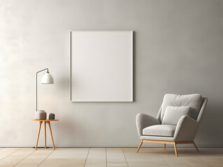 3D modern interior with blank poster frame mockup in the wall