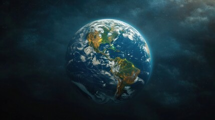 Planet Earth against dark clouds in the background, symbolize the process of the climate change.