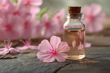 Obraz na płótnie Canvas Pelargonium Bloom: Natural Aroma Oil for Organic Beauty. Generative AI