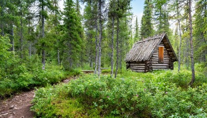 Remote Log cabin in the taiga