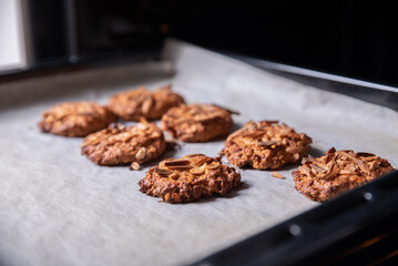Freshly made homemade cookies coming out of the oven.