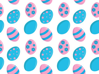 Easter pattern with decorated eggs. Easter eggs pink and blue