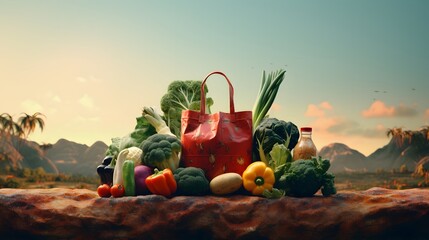 A bag of vegetables on the background of a supermarket.
