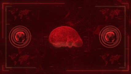 Artificial Intelligence in a Digital World: Abstract Brain Map with Global Business and Cyberpunk Technology UI Elements - Powered by Adobe