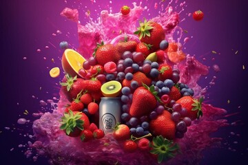 Fototapeta na wymiar Vibrant fruit medley with a burst of berry juice and hints of forest fruits in a captivating 3D image. Generative AI