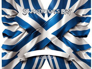 St. Andrew's Day Poster with waving Scottish flag vector. The flag of Scotland icon is isolated on a white background. Saint Andrew's Day label, November 30. Important day design.