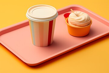 Multicolored Paper Tray and Cups Mockup with Creative Elements and Copy Space