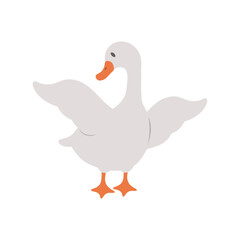 Cute goose. Hand drawn grey duck on farm. Domestic fowl. Vector illustration in flat cartoon style. Agriculture bird. Rural wildlife. Clipart for pattern, greeting card and childish design.
