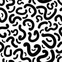 Abstract curly shapes vector seamless pattern. Thick black squiggly lines in simple, minimalist backdrop texture. Wavy art texture for printing on various surfaces or usage in graphic design project.