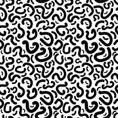 Abstract curly shapes seamless pattern. Thick black squiggly lines in simple, minimalist backdrop texture. Wavy art texture for printing on various surfaces or usage in graphic design project.