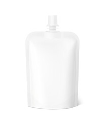 Spout pouch packaging bag mockup. Vector illustration isolated on white background. Front view. Can be use for template your design, presentation, promo, ad. EPS10.