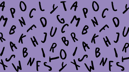 template with the image of keyboard symbols. set of letters. Surface template. pastel violet background. Horizontal image.