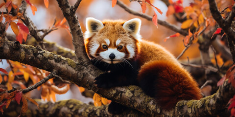 Red panda (Ailurus fulgens) in the tree