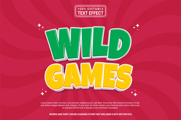 Editable text effect Wild Games 3d cartoon template style modern premium vector	

