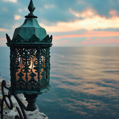 Elegant Lantern Overlooking a Calm Seascape.