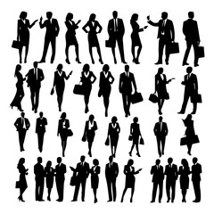 collection businessman and business woman gesture silhouette