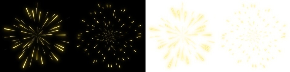 fireworks with gold or yellow light transparent background