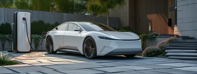 EV charging station. Electric car charging. Technology electric vehicle concept