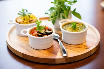 individual ramekins with ratatouille, ready to serve