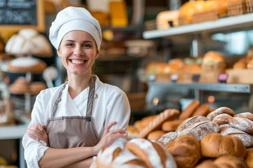 Foto auf Acrylglas Bäckerei baker with bread in bakery