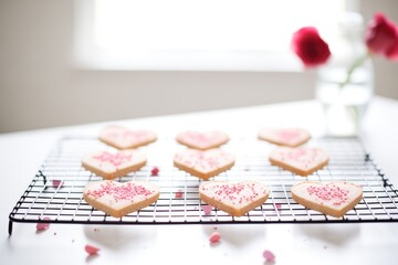 raspberry raw cake hearts on cooling rack