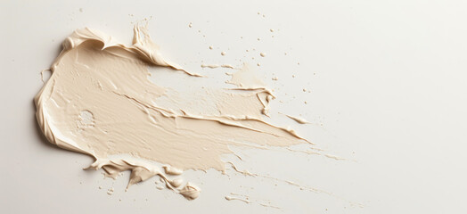 Beige cosmetic cream designed on a white background. A drop of liquid foundation