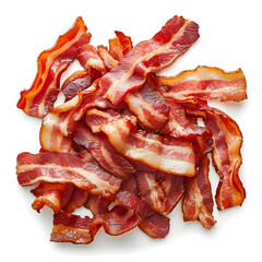 Bacon strips top view isolated on a white background