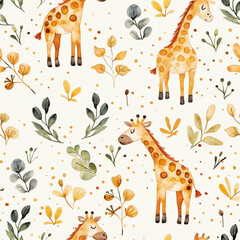 watercolor pattern with giraffe - obrazy, fototapety, plakaty